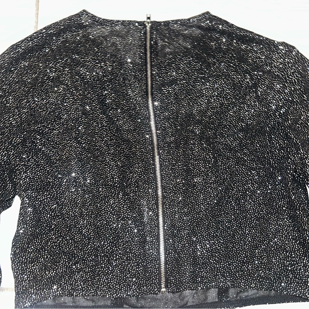 Cider Black & Silver Long Sleeve Crop Top & Bra Feather Fringe Size L Brand New - Picture 7 of 12